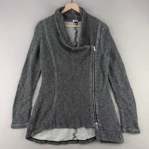 Jude Moto Jacket Women M Gray Asymmetrical Zip Cowl Neck Cotton Lagenlook USA‎